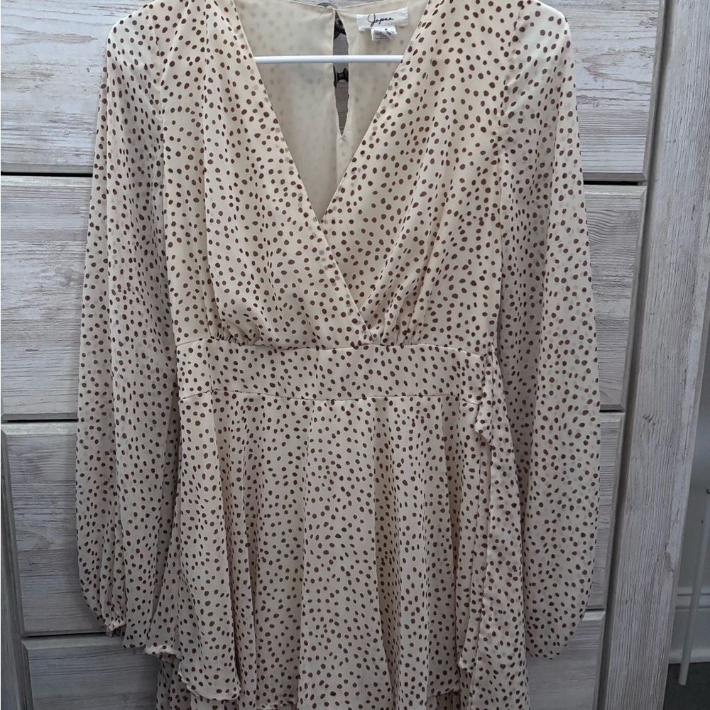 Glamorous Cream Long Sleeve Dress with Brown Dots